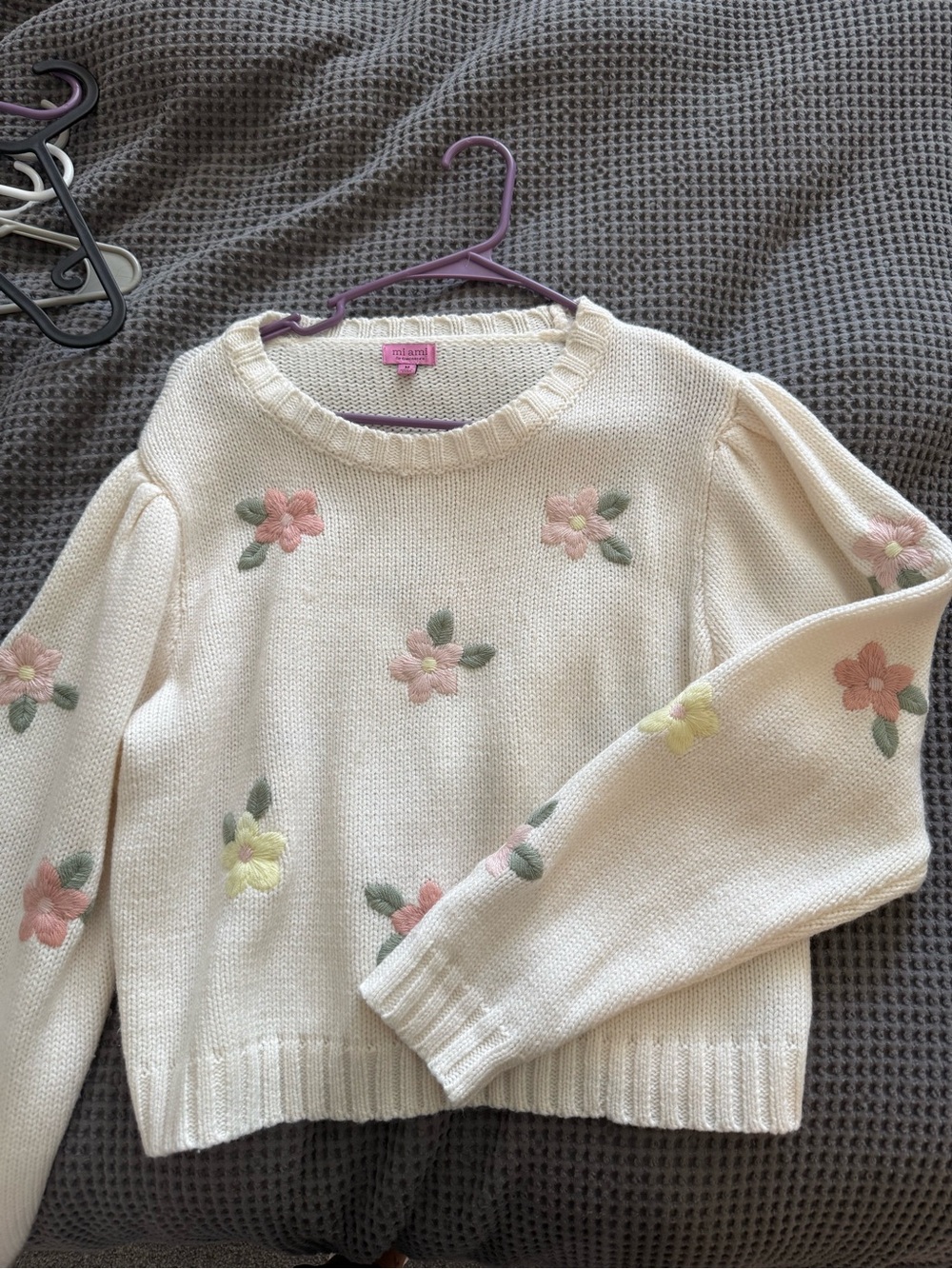 Francescas Cream Floral Embroidered Crewneck Sweater